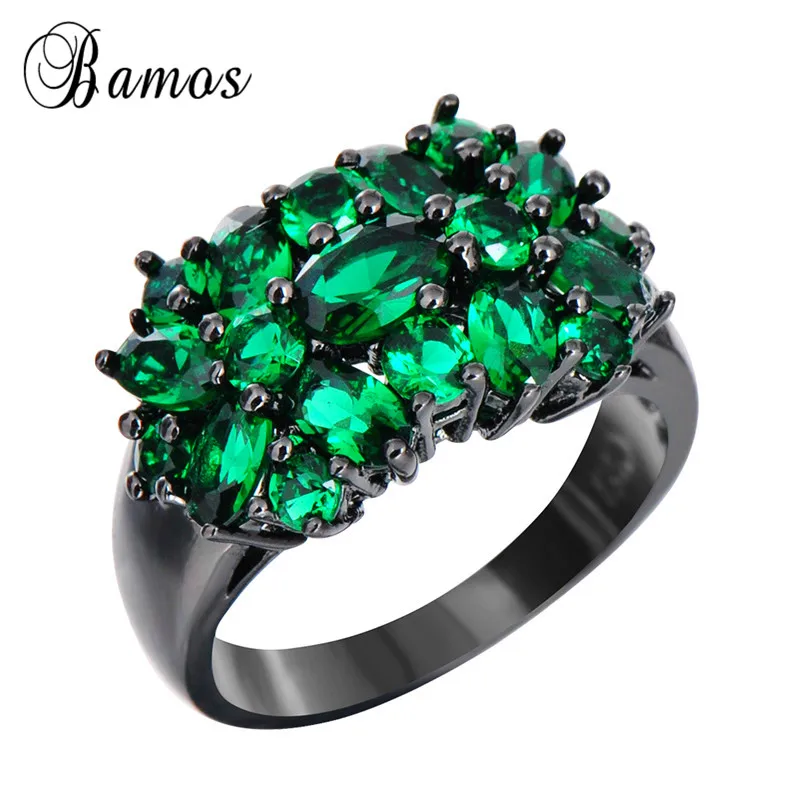 Green Bamos красочные геометрические розовые/фиолетовые/красные/синие кольца с камнем рождения для женщин, Черное золото, заполненное AAA цирконием, звезда, аксессуары для пальцев - Цвет основного камня: Green