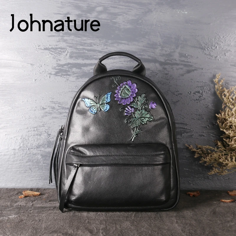 Женский винтажный рюкзак на молнии Johnature из натуральной кожи со вшивными