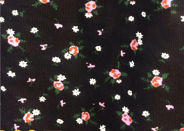 110x100 см, хлопок, черный цветочный принт, Вельветовая ткань для женского платья, детская одежда, постельные принадлежности, текстиль, лоскутное одеяло, шитье