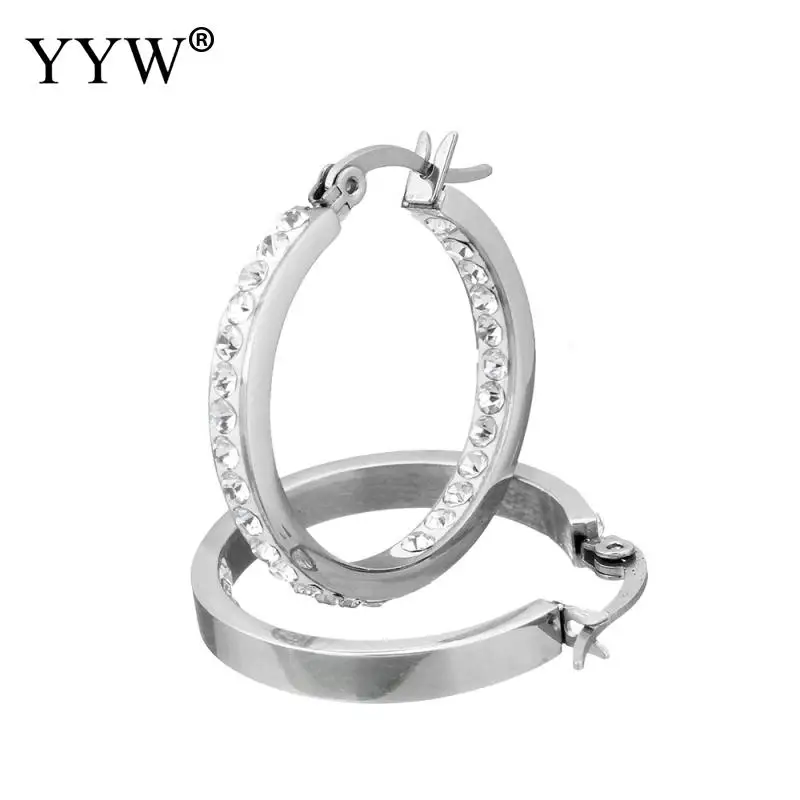 Women Earrings Statement Rhinestone Stainless Steel Ear Loop Hoop Earring 2018 Punk Pendientes Round Circle | Украшения и