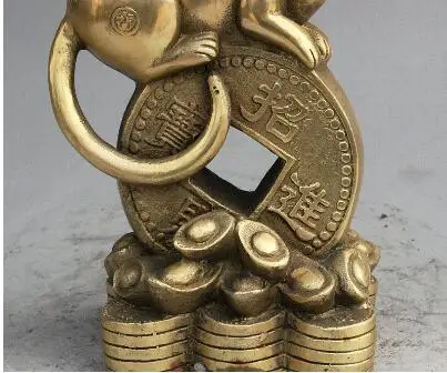 6 &quotКитайский Фэншуй из латуни Богатство Yuanbao деньги мышь зодиака статуя