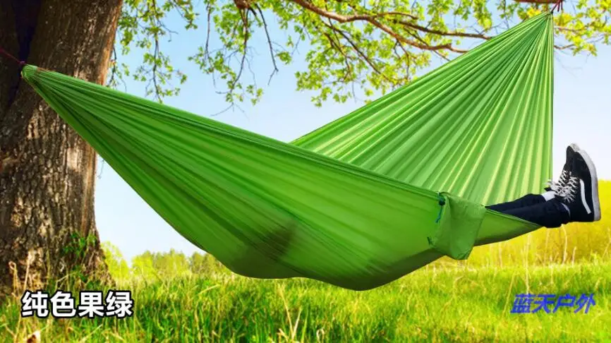 GreenOne Одиночный двойной гамак для взрослых, для активного отдыха, для путешествий, выживания, охоты, спальная кровать, переносная с 2 ремешками, 2 карабина - Цвет: GreenOne