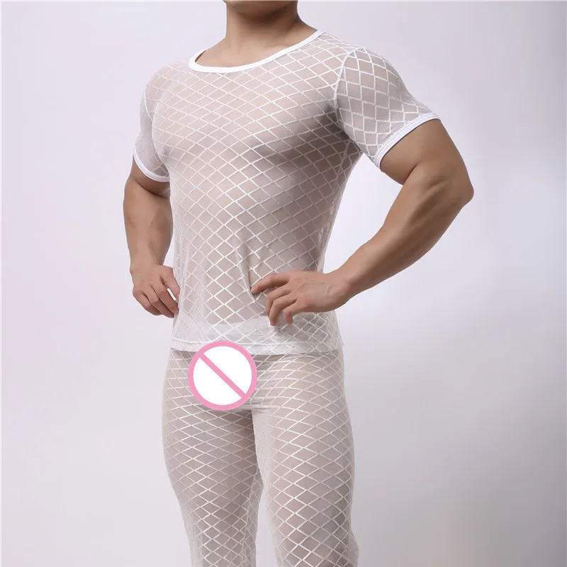 Men Sexy Undershirt Ultra-thin Cool Thermal Sleep Underwear Shirt Close-Fitting Short Sleeve Relax Breathable Strench Undershirt