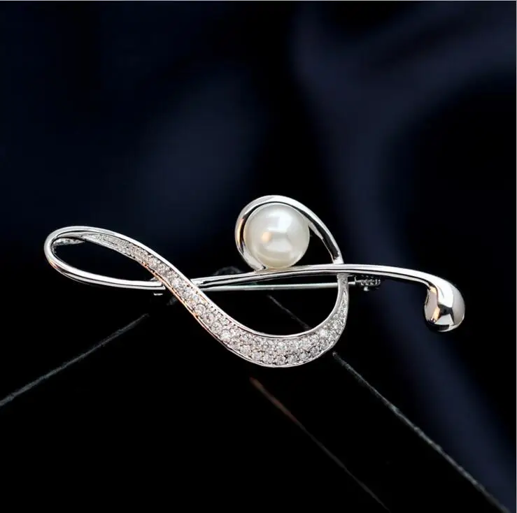 Wholesale 12pcs/lot Charm Music Note Cystal Pearl Brooch Lovely Brooches Pin clip Novelty Gift Pendant Golden Silver Jewelry | Украшения и