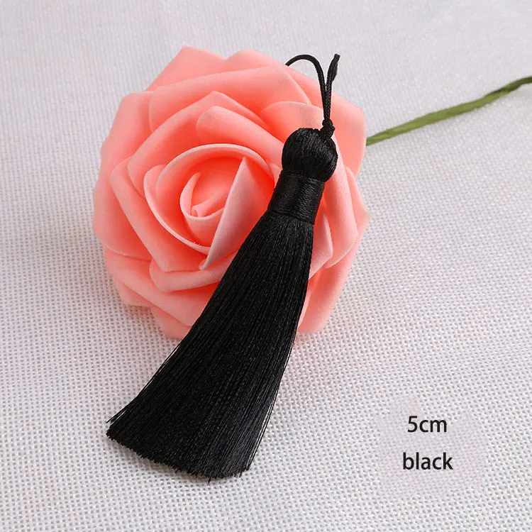 black 2 шт./лот, 5 см, короткая, толстая, шелковая кисточка, бахрома, для шитья, Банг, кисточка, отделка для ключей, кисточки для DIY, подвеска, приукрашивает занавески, аксессуары, запчасти - Цвет: black