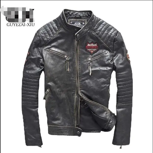 XS 4XL! Мужская кожаная короткая куртка Молодежная из натуральной кожи молодежная