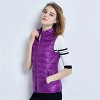 quality rushed zipper duck down vest with portable bags jacket women winter slim short parka 12 colors j0024