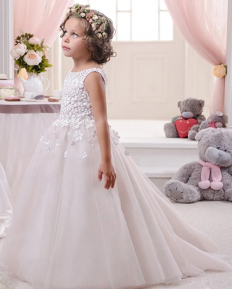 2016 Горячей Продажи Розовый Кружевной Цветок девочки платья На Заказ Дешевые Тюль