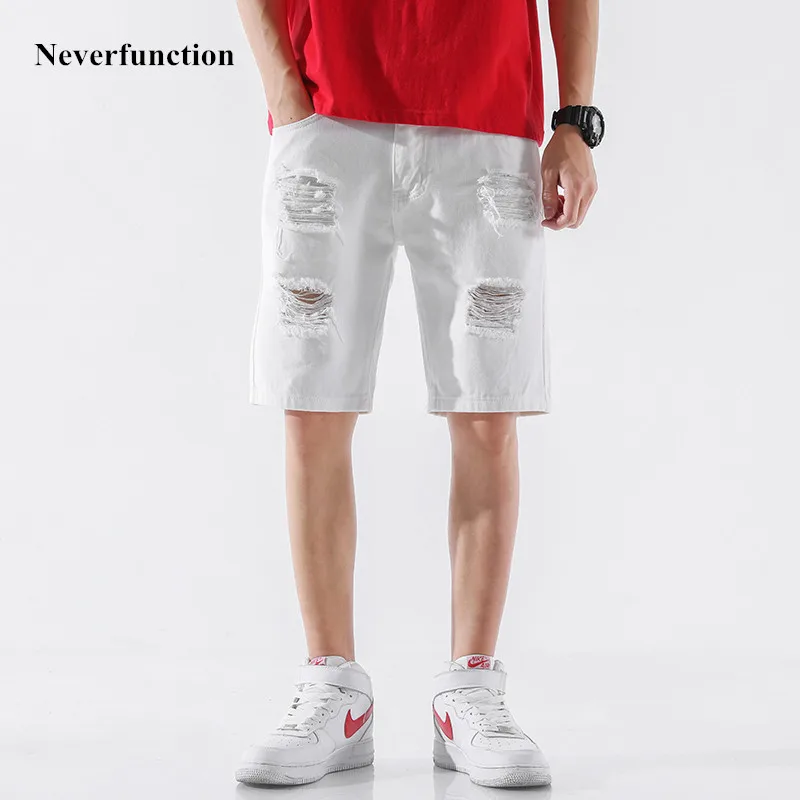 Черно-белые мужские рваные шорты летние джинсы короткие брендовая одежда