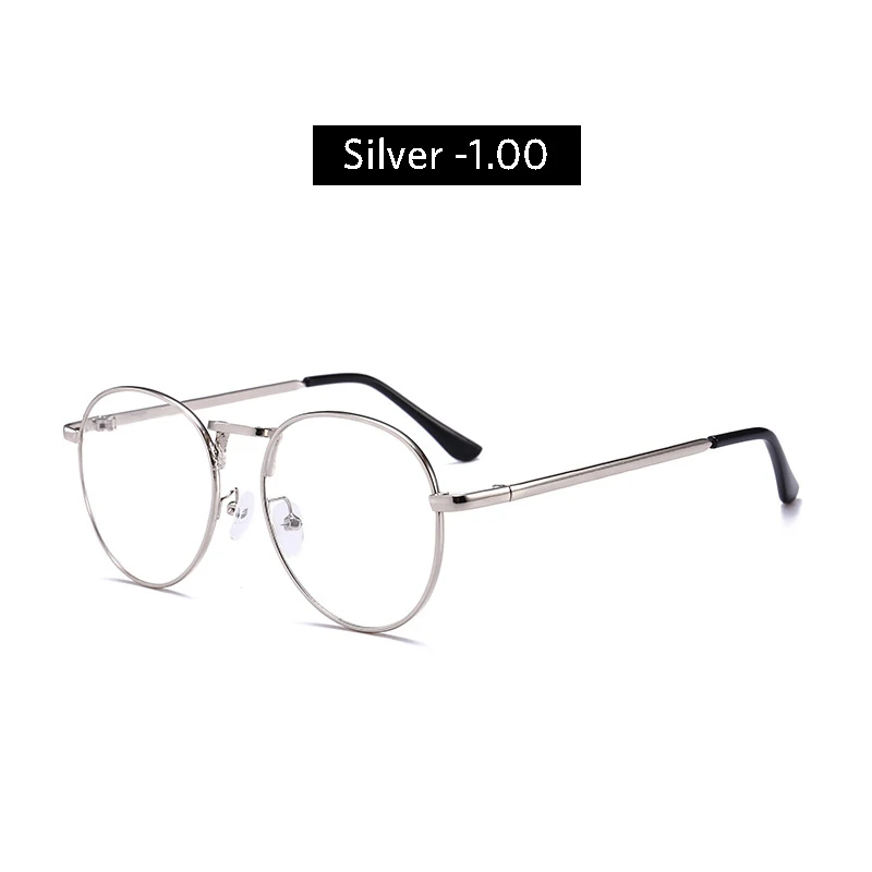 Silver -1.00 Iboode Ретро близорукие очки линзы металлические очки близорукость-1,00-1,50-2,00-2,50-3,00-3,50-4,00-диоптрий унисекс близорукие очки - Цвет оправы: Silver -1.00