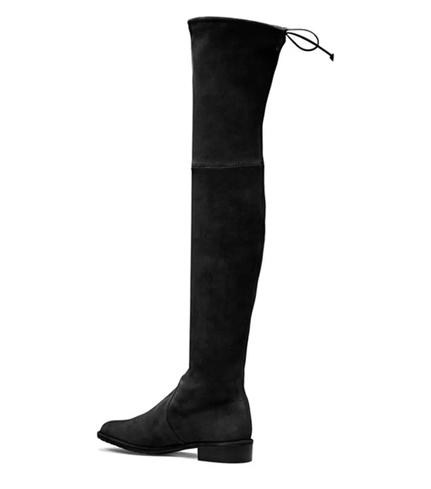 

brand winter shoes women black gray low heels boots lace up over the knee boots women European plus size 45 stretch boots newest