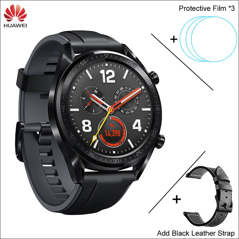 SBLK n Flm n Strap B Huawei Watch GT Смарт часы Поддержка gps NFC 14 дней Срок службы батареи 5 атм водонепроницаемый телефонный Звонок трекер сердечного ритма для Android iOS - Цвет: SBLK n Flm n Strap B