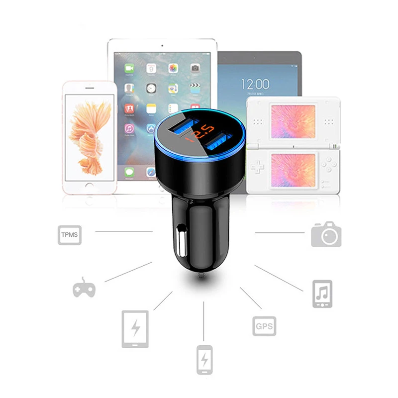 Rovtop Универсальный 3.1A автомобильное зарядное устройство с двумя USB ЖК-дисплеем 12-24