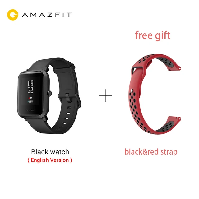 Huami Amazfit Bip Смарт-часы английский/испанский/русский gps, умные часы для Android iOS монитор сердечного ритма Бесплатный подарок ремень - Цвет: add red black
