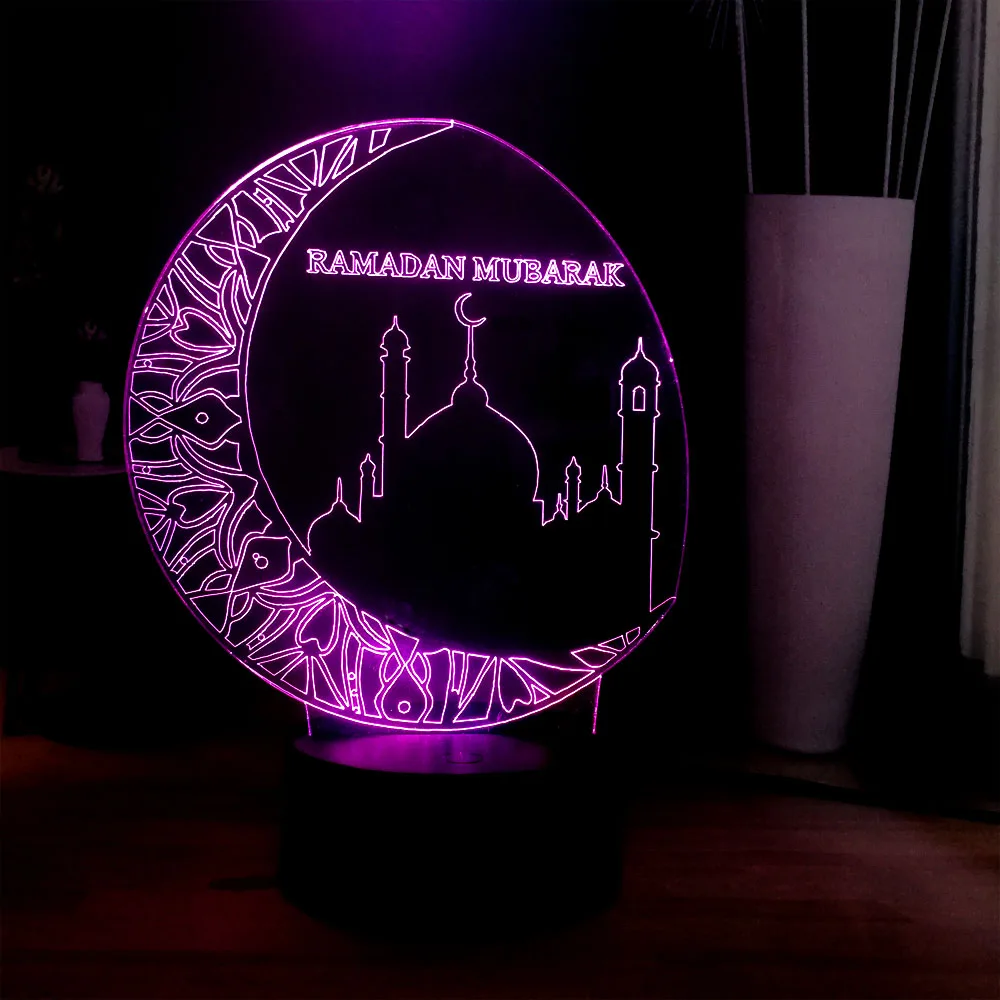 Ramadan-2 Горячая ислам Рамадан 3D оптическая лампа USB пульт дистанционного управления многоцветный светодиодный ночник для спальни для детей домашний декор для друзей подарок на праздник - Испускаемый цвет: Ramadan-2