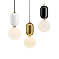 modern simple pendant lights high replica glass lampshade simple white black gold color e27 6w led bulb hanging suspension light