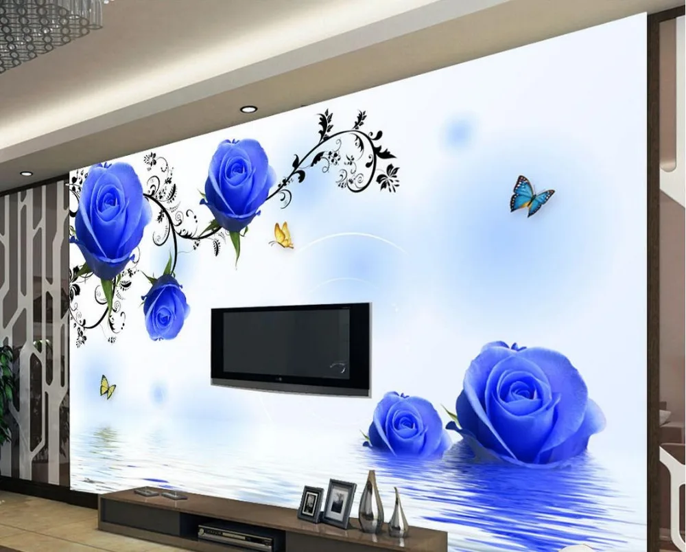 ТВ фон простые и стильные синие розы 3d цветы обои стереоскопические украшение