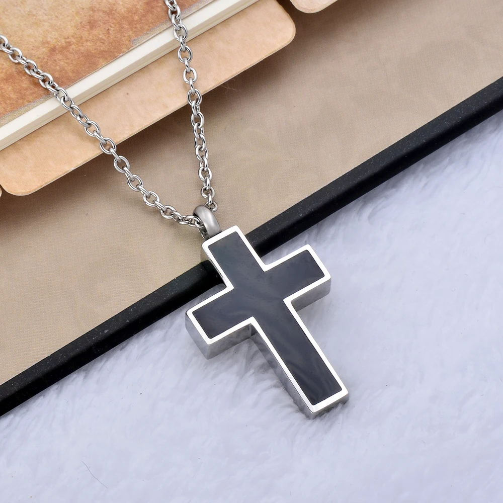 

Black Plated Ashes Urns Stainless steel Cross Urn Necklace Memorial Jewelry Cremation Keepsake Urns Locket