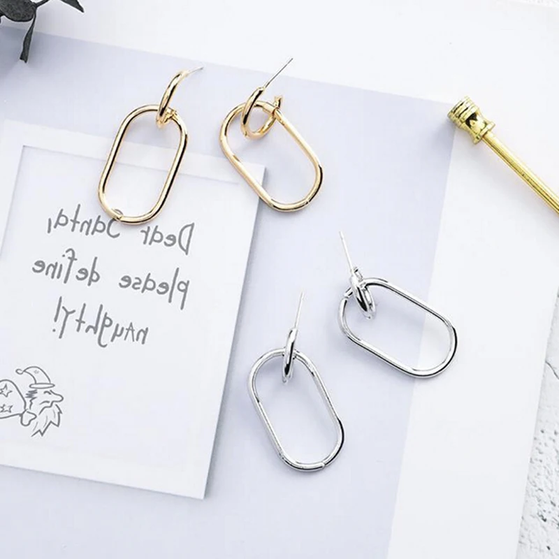 Женские овальные серьги подвески геометрической формы модные гвоздики