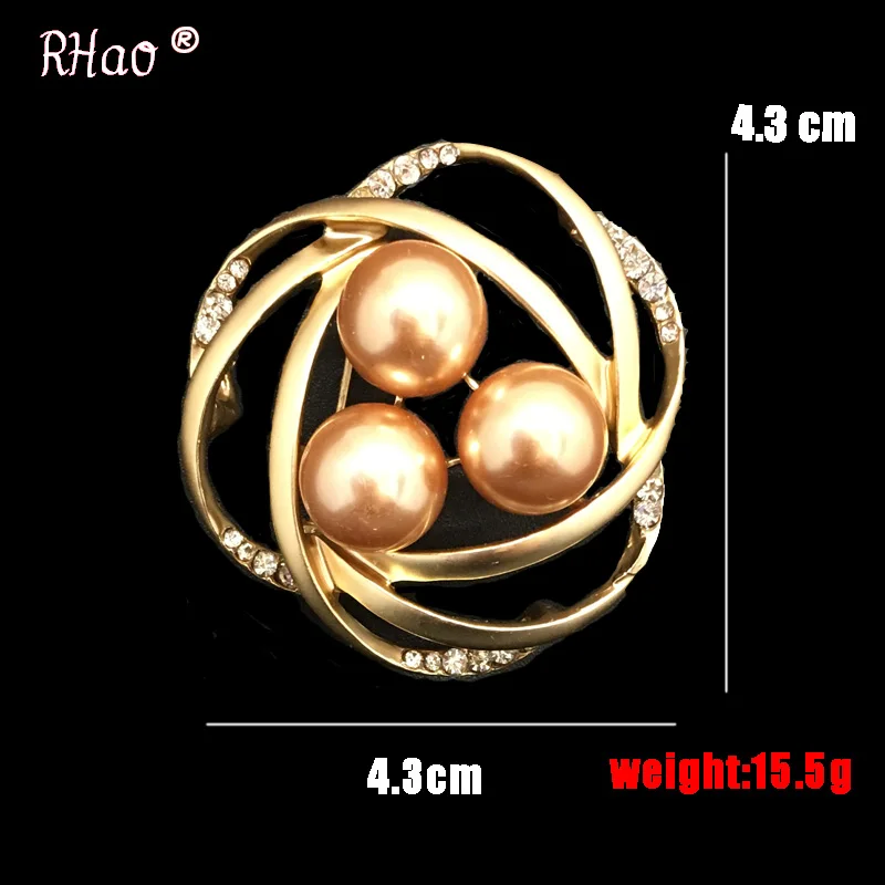 RHao Gold 3 pearls Winding brooches Corsage For Women Men suit coat jewelry accessories Kids Dress scarf clips hijab pins gifts | Украшения
