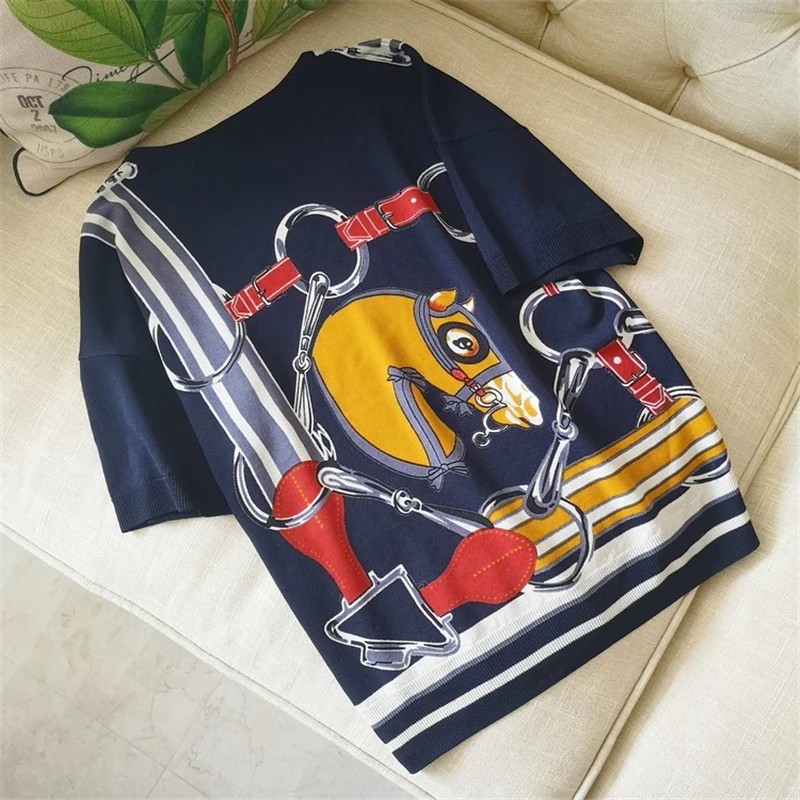 Роскошная дизайнерская брендовая Трикотажная футболка с круглым вырезом модные