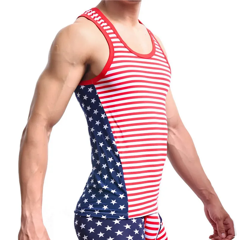 Men Undershirts Male Hiphop Fashion American Flag Printed Vest Men's Undershirt Men Bodybuilding Fitness Sleeveless Undershirt