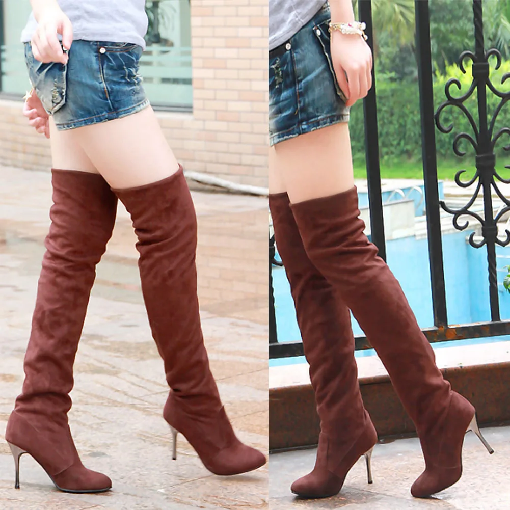 2018 модные пикантные ботфорты высокий тонкий атлас выше колена ткань теплый