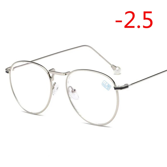 Myopia 250 Круглые металлические готовой близорукость очки Для женщин модные свадебные туфли Украшенные жемчугом; очки по рецепту очки-1,0-1,5-2,0-2,5-3,0-3,5-4,0-6,0 - Цвет оправы: Myopia 250