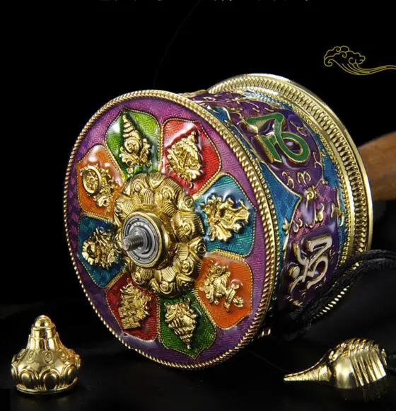 

Gorgeous Carve Pattern Duplex Bearing Scriptures Hand-cranking Arbor Handle Big Prayer Wheel Tibetan Buddhism Supplies