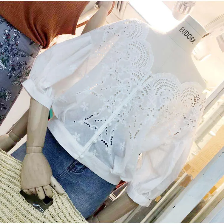 Бесплатная доставка Новинка лета 2018 модные хлопковые кружевные топы для женщин с