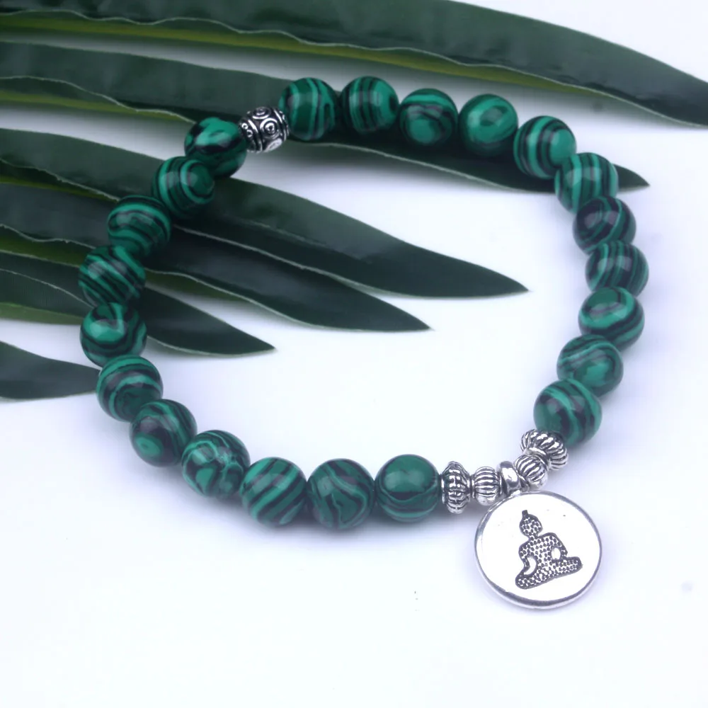 Женский браслет из малахата с лотосом амулетный ниток одиночной нитью Ом Будды