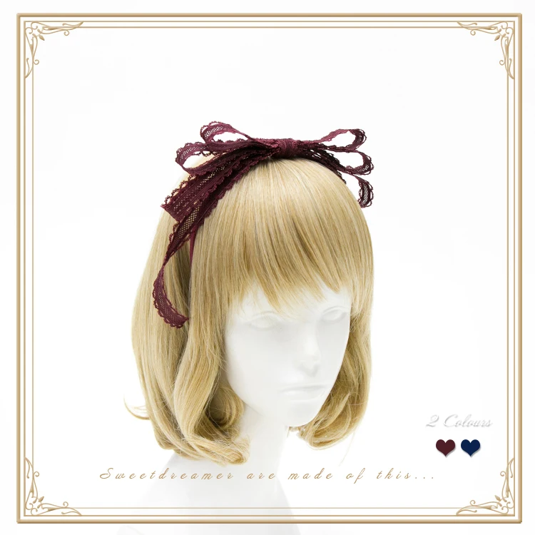 

Elegant Handmade Vintage Lace Stack Hairband KC Bows Trim Lolita Sweet Daily Headband Headwear 3 Colors Joker