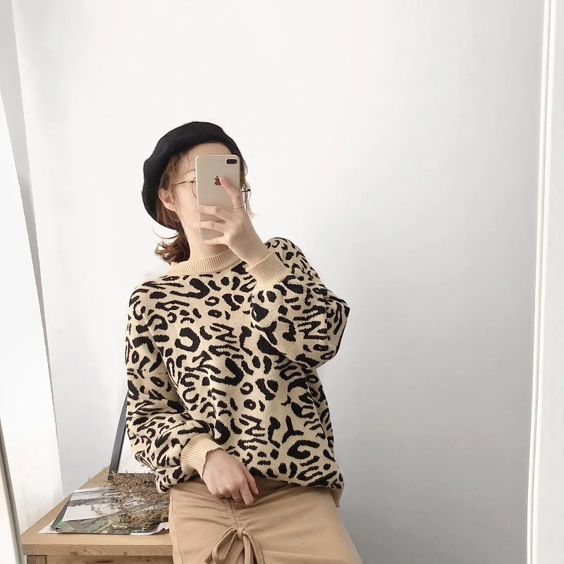 Фото Korean version of the loose leopard pullover sweater women autumn 2018 Женская одежда Korean version of the loose leopard pullover sweater women autumn 2018 Женская одежда