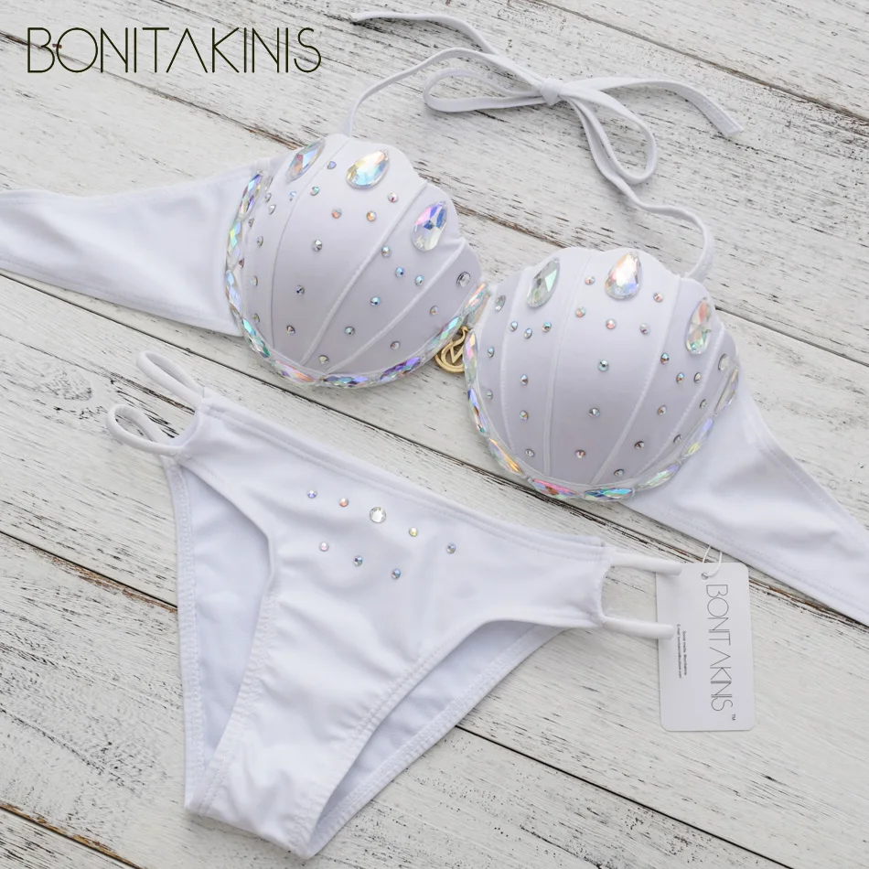

Купальник Bonitakinis Женский, со стразами, пуш-ап, стразы, ручная работа