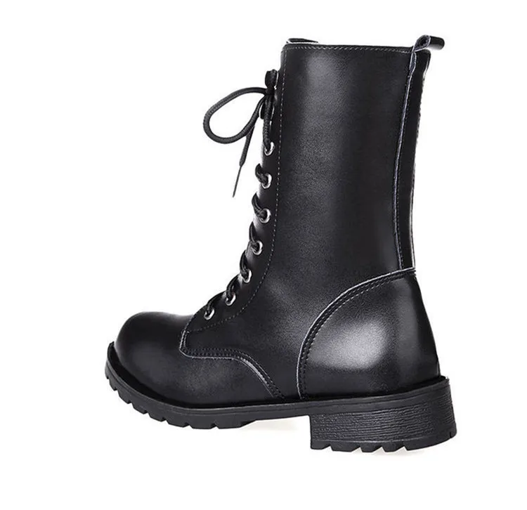 2019 winter Cool Big Size Women Riding Boots Black Pu Leather Mid-Calf Rivet Adults Maritn for Plus size 35-43 | Обувь