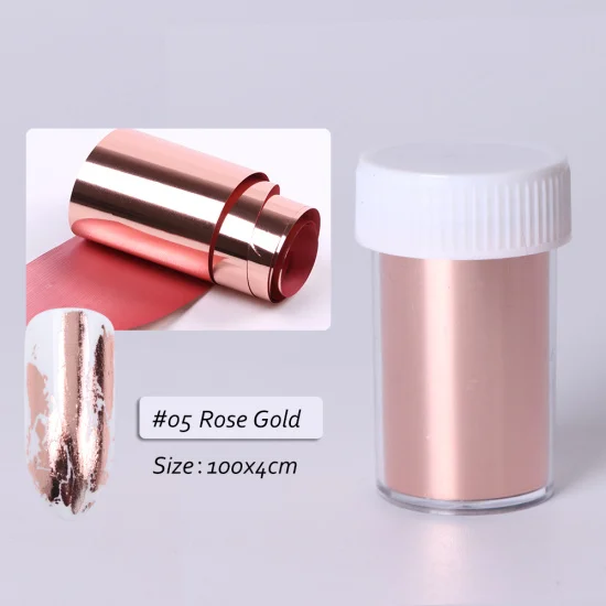 Rose Gold Полный Красота матовый золотой серебряный ноготь Фольга HoloTransfer наклейки Звездное польский надписи Маникюр Nail Art украшения 4*100 см CH996-1 - Цвет: Rose Gold