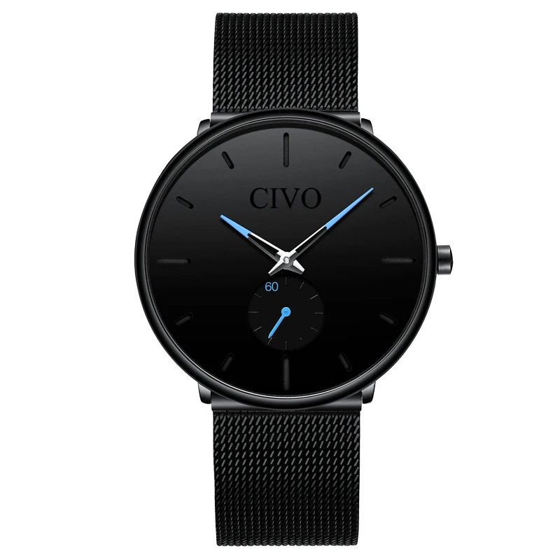 Reloj Hombre, новинка, CIVO, мужские часы, Топ бренд, роскошные, водонепроницаемые, кварцевые, наручные часы, модные, повседневные, ультра тонкие часы, мужские часы - Цвет: mesh black-3