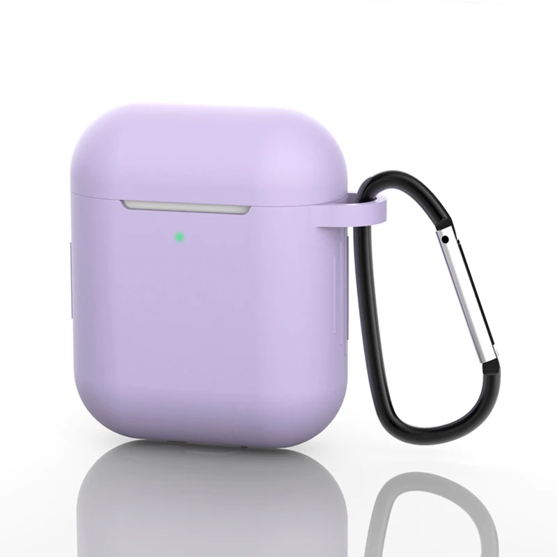 Purple Силиконовые чехлы для Airpods 2-й защитный чехол для наушников чехол для Apple AirPods 1/2 Air pods 2 ударопрочный чехол с крюком - Цвет: Purple
