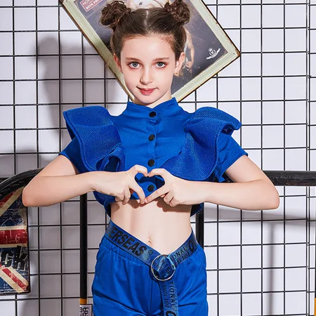 Blue Детский костюм хип-хоп костюм Джаз и костюм Подиум групповой танец костюм модный костюм DQL052 - Цвет: Blue
