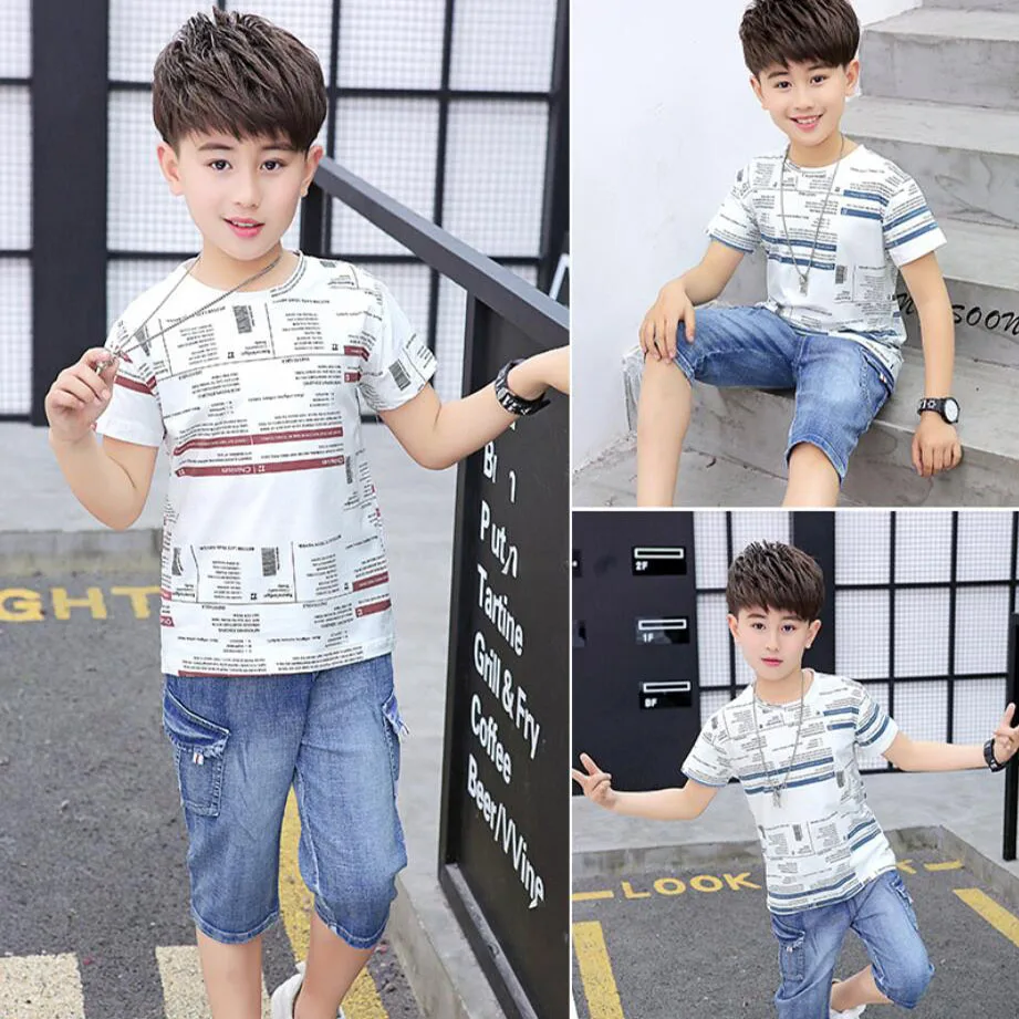 Boys summer clothes sets kids letter t-shirt baby boys cotton O-neck short sleeve shirt 3-11T children tops+pants jeans |