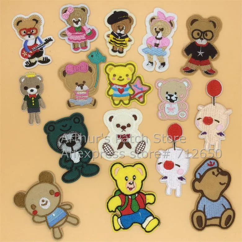 

Новое поступление, 10 шт., милая вышитая нашивка с медведем, железная искусственная аппликация для обуви