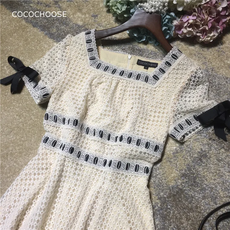 Женское модное милое кружевное длинное платье с бантом и коротким рукавом для