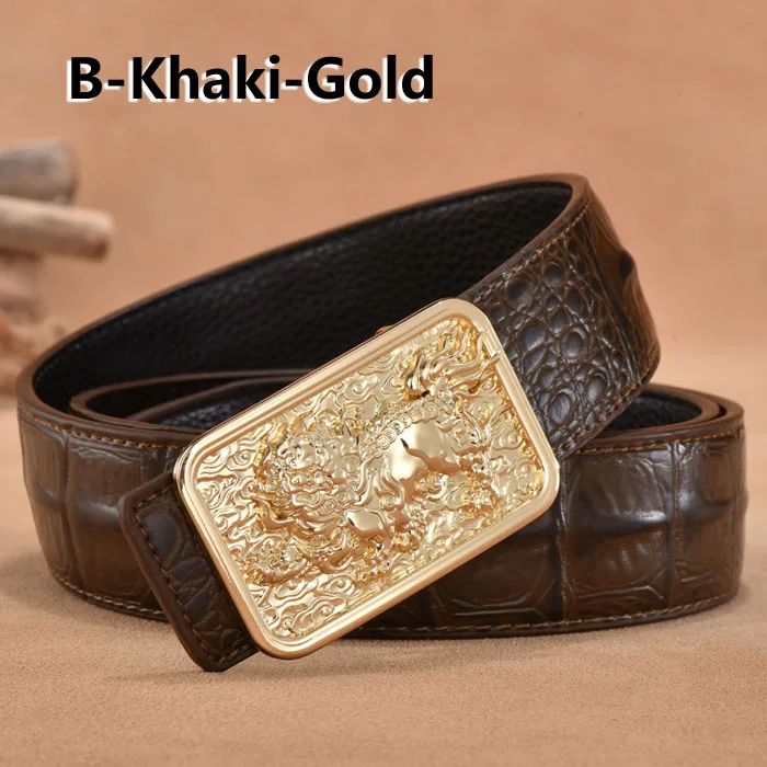 B-Khaki-Gold Дизайнерские ремни для мужчин от известного бренда, мужской ремень из натуральной кожи, широкий ремень, золотой, серебряный, Ceinture Homme Cinto Masculino - Цвет: B-Khaki-Gold