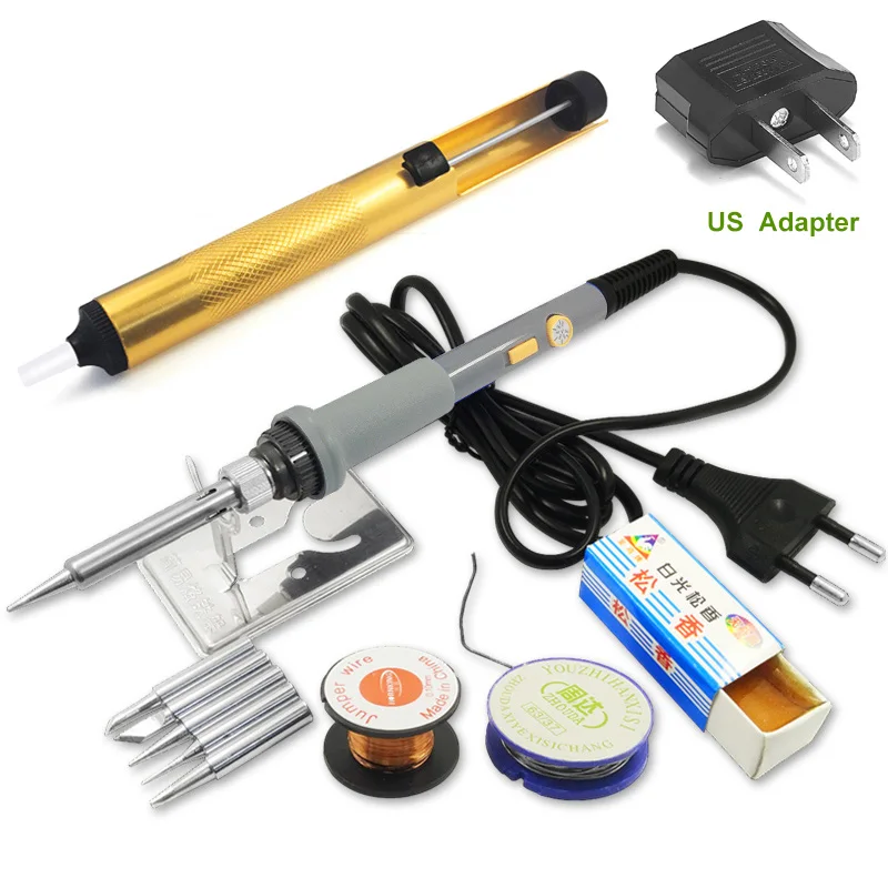 Gray 12ps Tool Kit DGKS 60 Вт переключатель мощности Регулируемая температура Электрический паяльник набор сварочная паяльная станция тепловой карандаш ремонт 10 шт. набор инструментов - Цвет: Gray 12ps Tool Kit