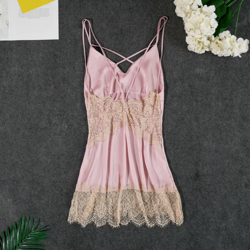 Летний новый кружевной женский пеньюар Глубокий V Спагетти ремень модное нижнее
