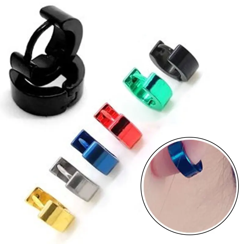 NEW Rock Style Small Hoop Earrings Silver Gold Stainless Steel Earring Unisex Metal Plating Ear Rings Clip Circle | Украшения и