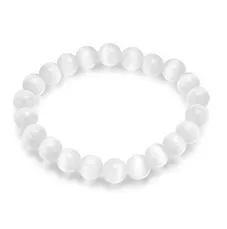 Vintage Natural Cat's Eye Stone Balls Bracelet & Bangle Brief White Opal Beads 6/8/10/12mm Wristband Hand Chain For Women