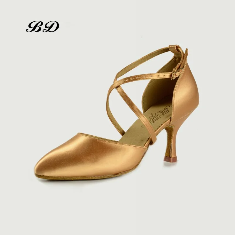 Top Dance Shoes Ballroom Women Latin Shoes Closed Round Toe Cap Jazz Factory Outlet Imported Satin Comfortable Soft FREE BAG