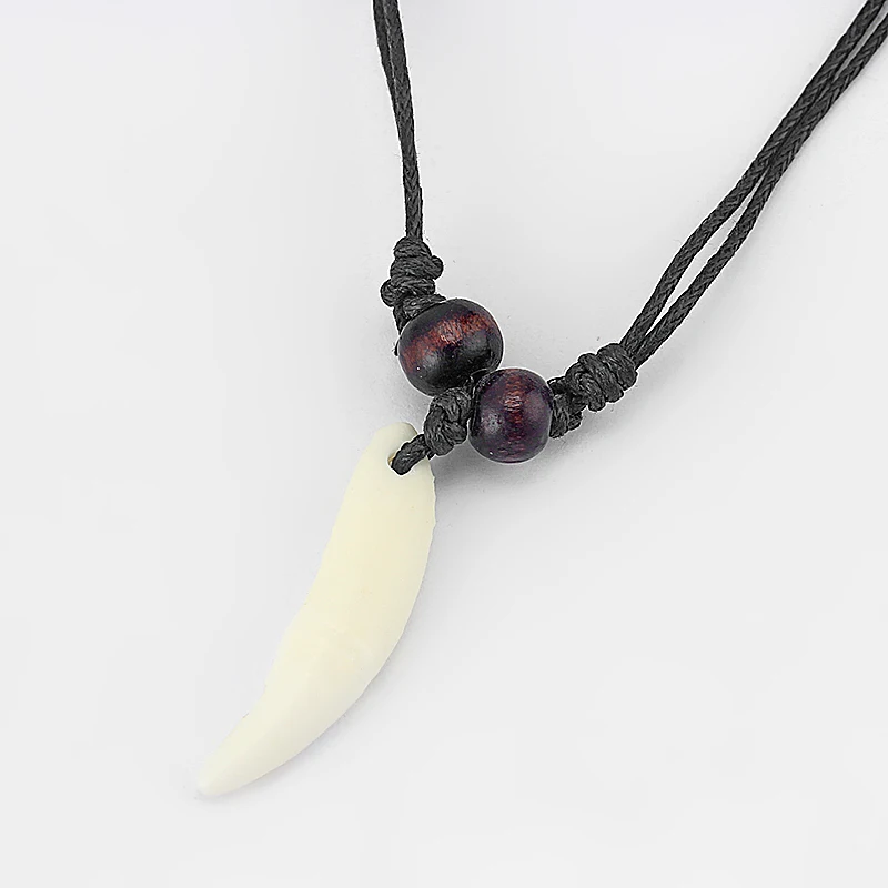 10 шт. черный воск хлопковый шнур с настоящим волчьим зубом амулет подвеской |