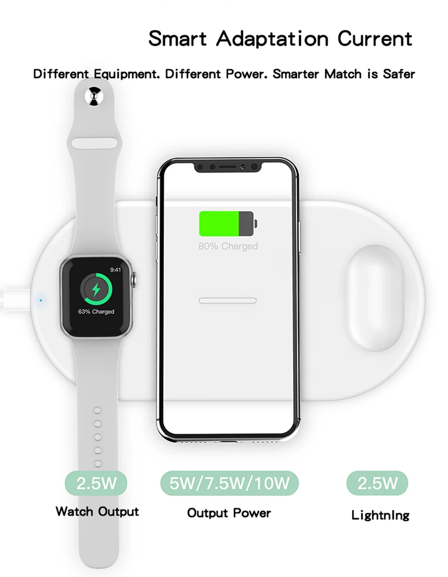 3 в 1 быстрая Беспроводная зарядная панель QI для Apple Watch 5 3 4 2 1 AirPods 2 Беспроводная зарядка для iPhone 8 8Plus X XR XS 11 Pro Max